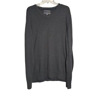 Eddie Bauer Mens V Neck Sweater Cotton Cashmere‎ Dark Gray Size TL